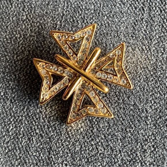 Napier Vintage Brooch Maltese Cross Gold tone Swarovski Crystal - Picture 7 of 11